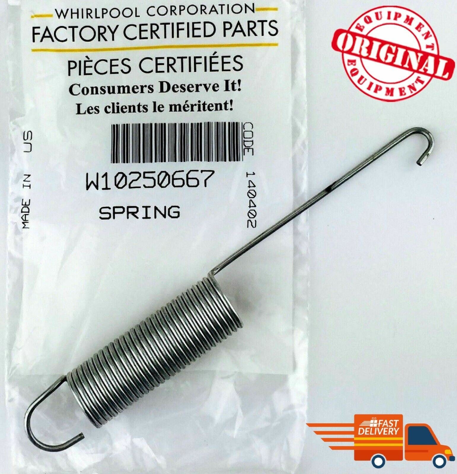 New Genuine OEM W10250667 Whirlpool Washer Suspension Spring