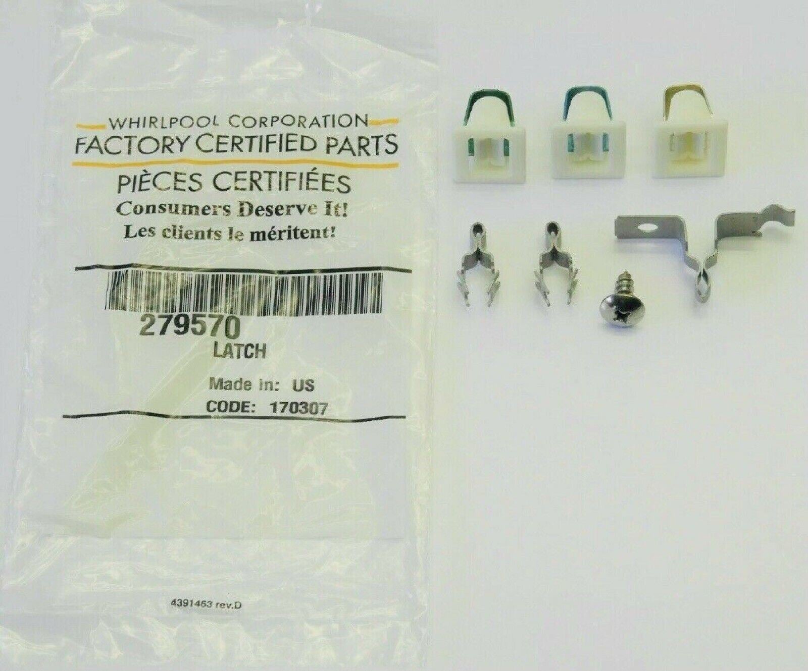 New OEM Genuine 279570 Whirlpool Door Latch Kit OEM 306436