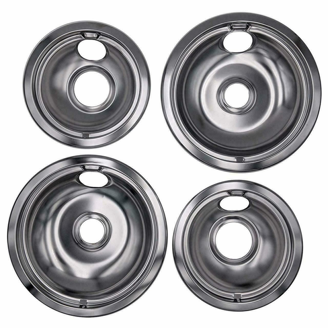 New OEM Genuine Whirlpool (2) 8" W10196405, (2) 6" W10196406 Steel Drip Bowl Pan