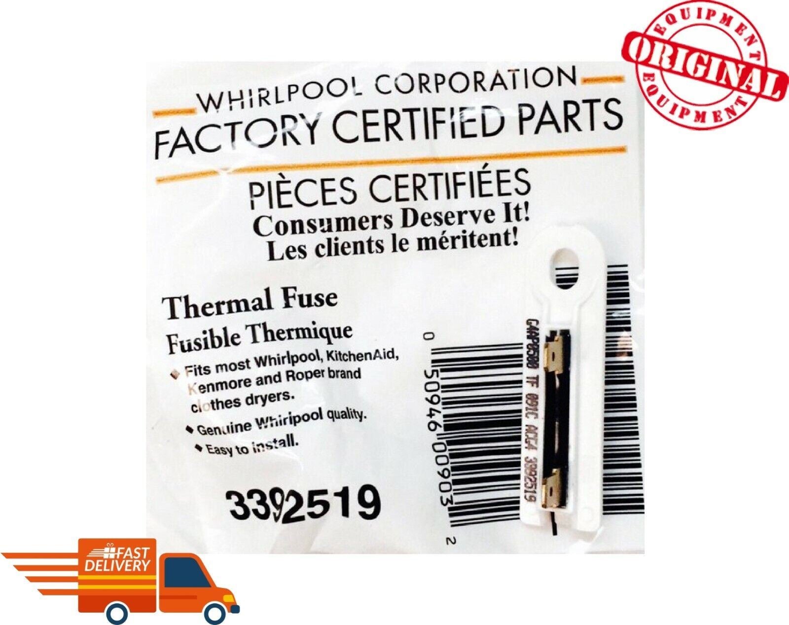 New Genuine OEM 3392519 FSP Whirlpool Dryer Thermal Fuse